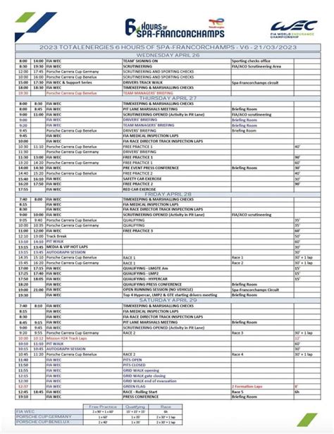 wec spa 2023 timetable.
